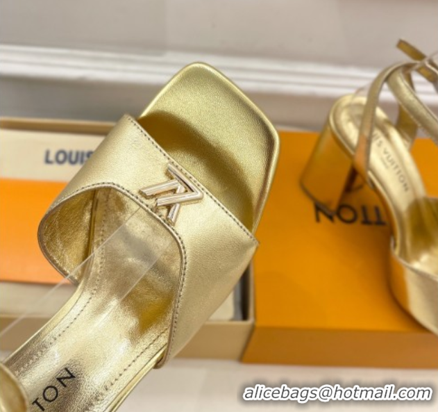Buy Luxury Louis Vuitton Swing Heel Sandals 9cm in Calf Leather Gold 2025 1AGUTG