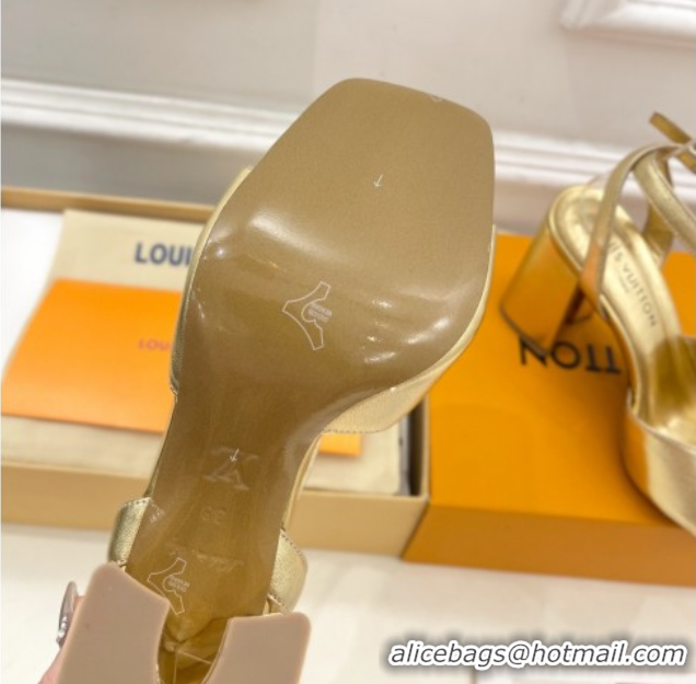 Buy Luxury Louis Vuitton Swing Heel Sandals 9cm in Calf Leather Gold 2025 1AGUTG