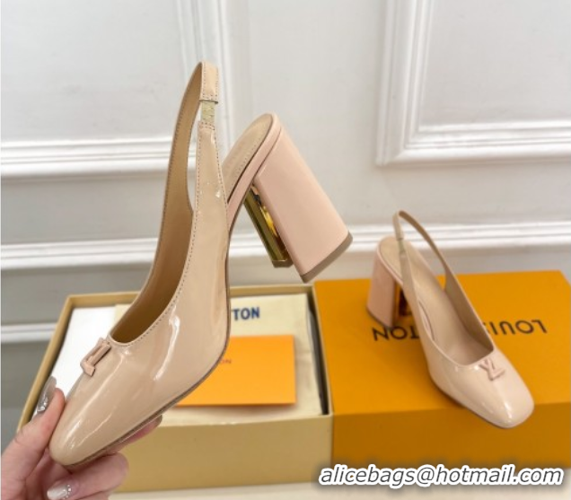 Popular Style Louis Vuitton Swing Slingback Pump 9cm in Patent Leather Nude Pink 2025 1AGTY9