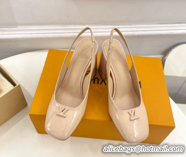 Popular Style Louis Vuitton Swing Slingback Pump 9cm in Patent Leather Nude Pink 2025 1AGTY9