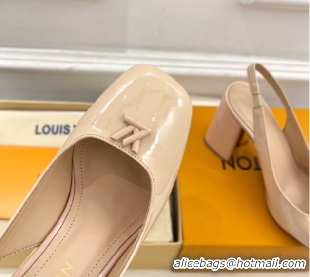 Popular Style Louis Vuitton Swing Slingback Pump 9cm in Patent Leather Nude Pink 2025 1AGTY9