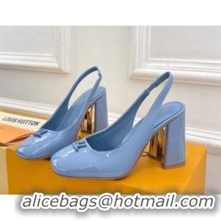 Pretty Style Louis Vuitton Swing Slingback Pump 9cm in Patent Leather Blue 2025 1AGTY9