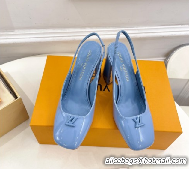 Pretty Style Louis Vuitton Swing Slingback Pump 9cm in Patent Leather Blue 2025 1AGTY9