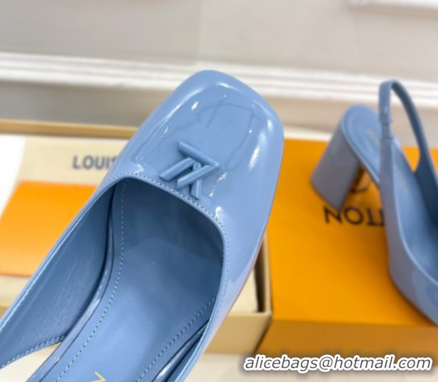 Pretty Style Louis Vuitton Swing Slingback Pump 9cm in Patent Leather Blue 2025 1AGTY9