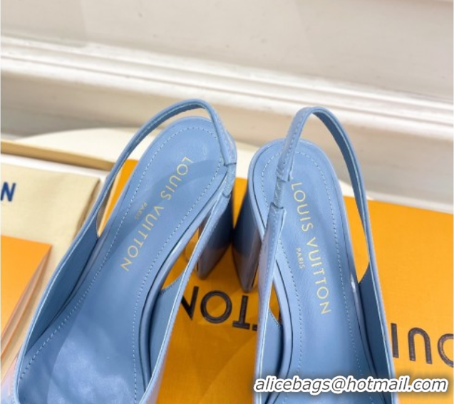 Pretty Style Louis Vuitton Swing Slingback Pump 9cm in Patent Leather Blue 2025 1AGTY9