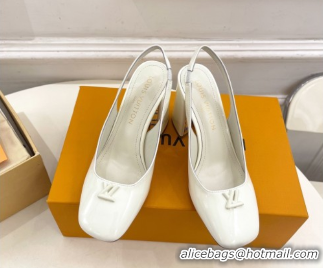Good Looking Louis Vuitton Swing Slingback Pump 9cm in Patent Leather White 2025 1AGTY9