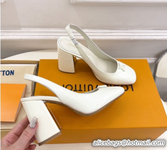 Good Looking Louis Vuitton Swing Slingback Pump 9cm in Patent Leather White 2025 1AGTY9