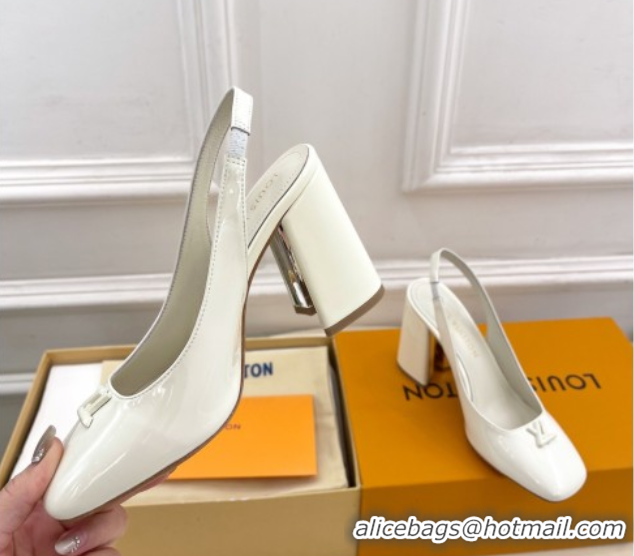 Good Looking Louis Vuitton Swing Slingback Pump 9cm in Patent Leather White 2025 1AGTY9