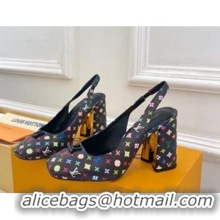 Top Grade Louis Vuitton LV x TM Swing Slingback Pump 9cm in Multicolor Monogram Canvas Black 2025 1AGTY9