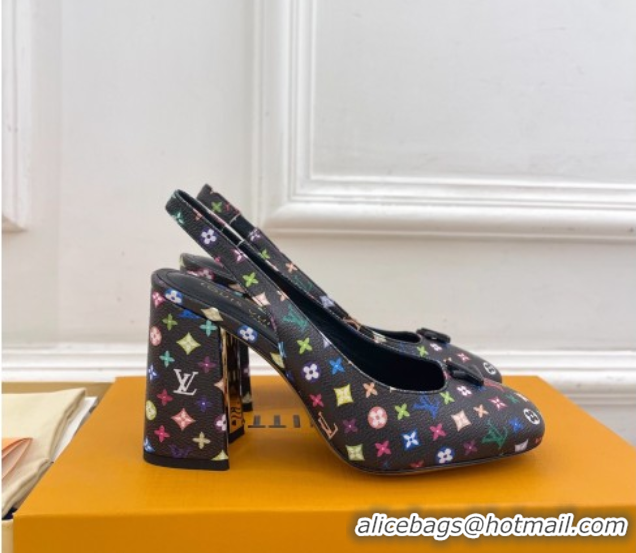 Top Grade Louis Vuitton LV x TM Swing Slingback Pump 9cm in Multicolor Monogram Canvas Black 2025 1AGTY9