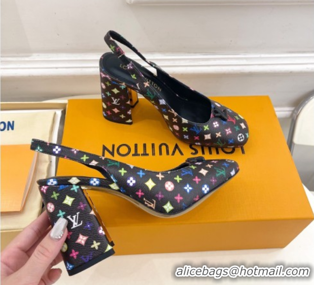 Top Grade Louis Vuitton LV x TM Swing Slingback Pump 9cm in Multicolor Monogram Canvas Black 2025 1AGTY9