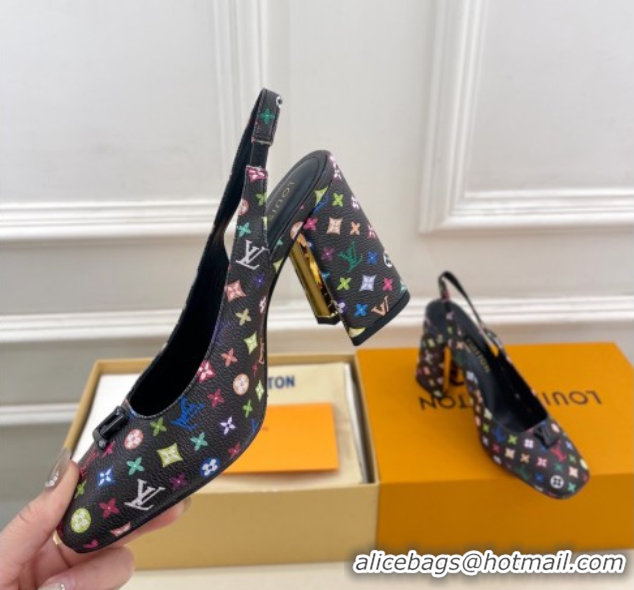 Top Grade Louis Vuitton LV x TM Swing Slingback Pump 9cm in Multicolor Monogram Canvas Black 2025 1AGTY9