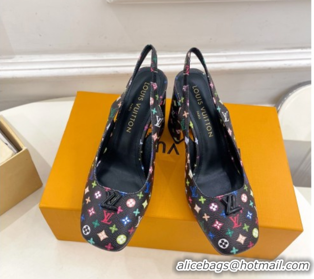 Top Grade Louis Vuitton LV x TM Swing Slingback Pump 9cm in Multicolor Monogram Canvas Black 2025 1AGTY9