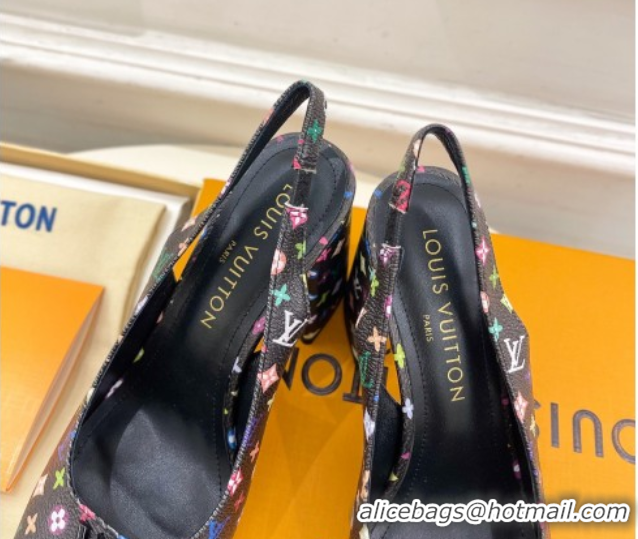 Top Grade Louis Vuitton LV x TM Swing Slingback Pump 9cm in Multicolor Monogram Canvas Black 2025 1AGTY9