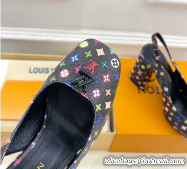 Top Grade Louis Vuitton LV x TM Swing Slingback Pump 9cm in Multicolor Monogram Canvas Black 2025 1AGTY9