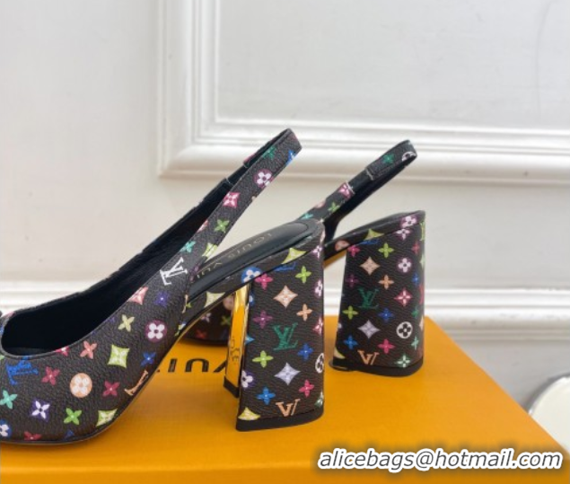 Top Grade Louis Vuitton LV x TM Swing Slingback Pump 9cm in Multicolor Monogram Canvas Black 2025 1AGTY9