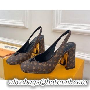 Good Quality Louis Vuitton Swing Slingback Pump 9cm in Monogram Canvas Brown 2025 1AGTY9