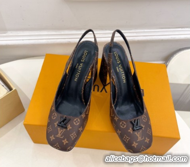 Good Quality Louis Vuitton Swing Slingback Pump 9cm in Monogram Canvas Brown 2025 1AGTY9