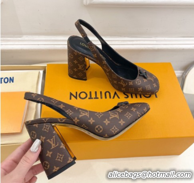 Good Quality Louis Vuitton Swing Slingback Pump 9cm in Monogram Canvas Brown 2025 1AGTY9