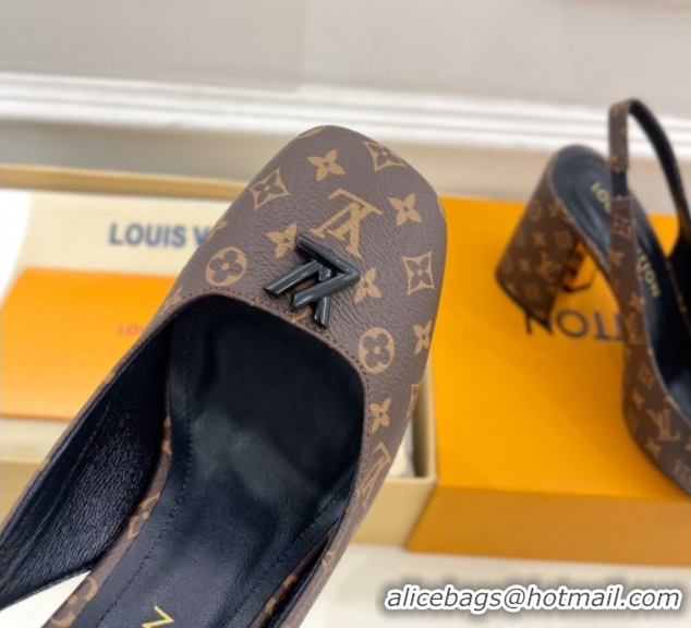 Good Quality Louis Vuitton Swing Slingback Pump 9cm in Monogram Canvas Brown 2025 1AGTY9