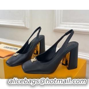 Big Discount Louis Vuitton Swing Slingback Pump 9cm in Calf Leather Black 2025 1AGTY9