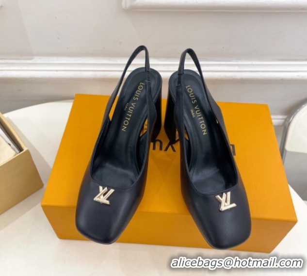 Big Discount Louis Vuitton Swing Slingback Pump 9cm in Calf Leather Black 2025 1AGTY9