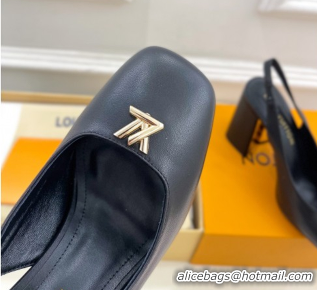 Big Discount Louis Vuitton Swing Slingback Pump 9cm in Calf Leather Black 2025 1AGTY9