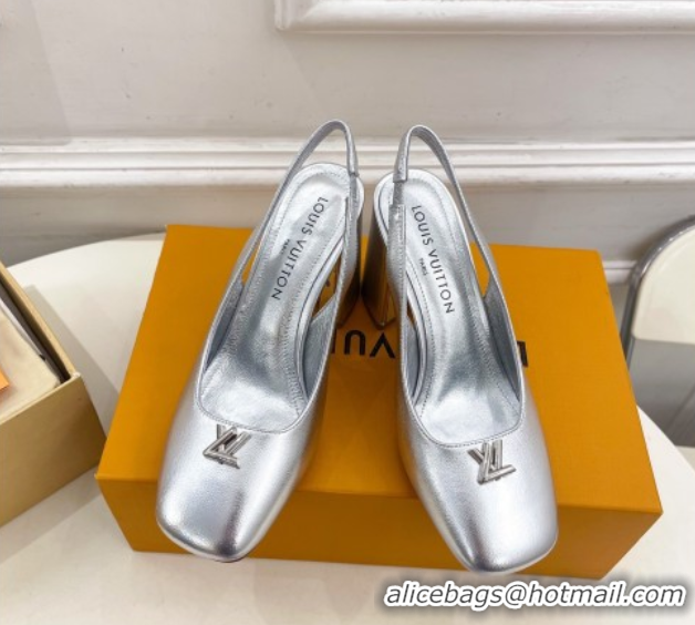 Stylish Louis Vuitton Swing Slingback Pump 9cm in Calf Leather Silver 2025 1AGTY9