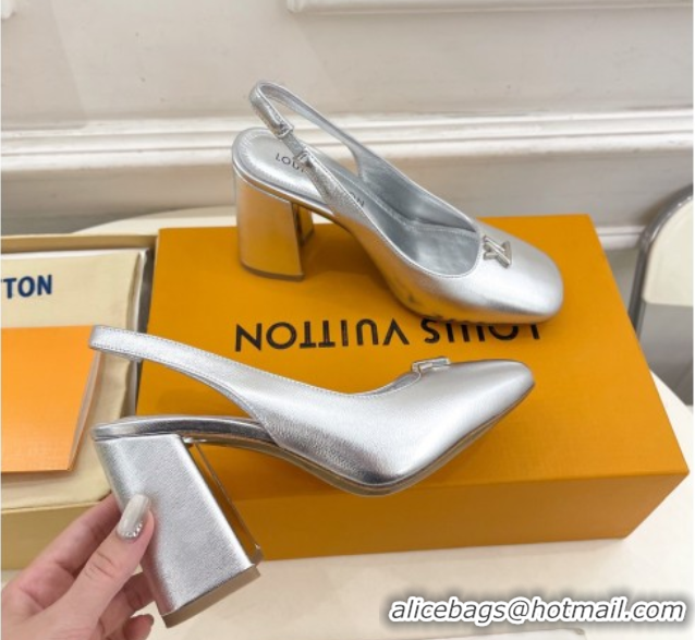 Stylish Louis Vuitton Swing Slingback Pump 9cm in Calf Leather Silver 2025 1AGTY9