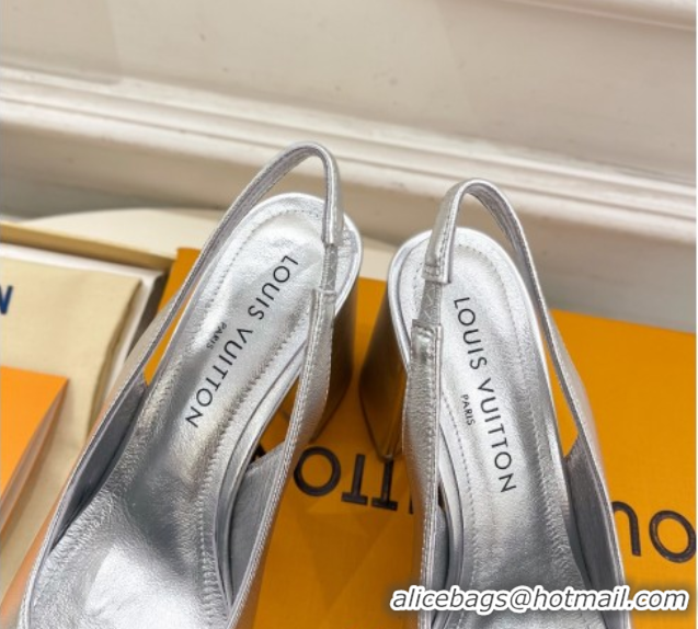Stylish Louis Vuitton Swing Slingback Pump 9cm in Calf Leather Silver 2025 1AGTY9