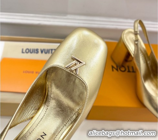 Perfect Louis Vuitton Swing Slingback Pump 9cm in Calf Leather Gold 2025 1AGTY9