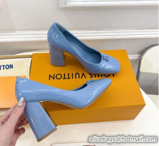 Hot Style Louis Vuitton Swing Pumps 9cm in Patent Leather Blue 2025 1AGTY9