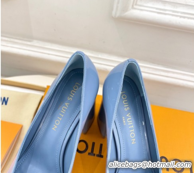 Hot Style Louis Vuitton Swing Pumps 9cm in Patent Leather Blue 2025 1AGTY9