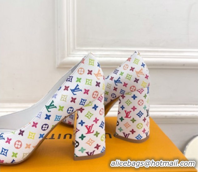 Durable Louis Vuitton LV x TM Swing Pumps 9cm in Multicolor Monogram Canvas White 2025 1AGTY9 0422168