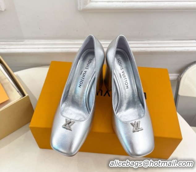Duplicate Louis Vuitton Swing Pumps 9cm in Calf Leather Silver 2025 1AGTY9 0422172