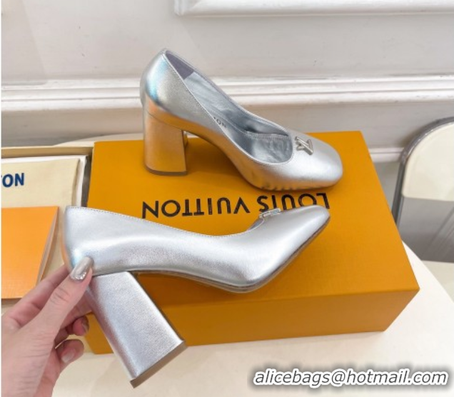 Duplicate Louis Vuitton Swing Pumps 9cm in Calf Leather Silver 2025 1AGTY9 0422172