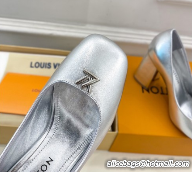 Duplicate Louis Vuitton Swing Pumps 9cm in Calf Leather Silver 2025 1AGTY9 0422172