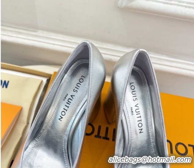 Duplicate Louis Vuitton Swing Pumps 9cm in Calf Leather Silver 2025 1AGTY9 0422172