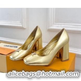 Fashion Louis Vuitton Swing Pumps 9cm in Calf Leather Gold 2025 1AGTY9 0422173