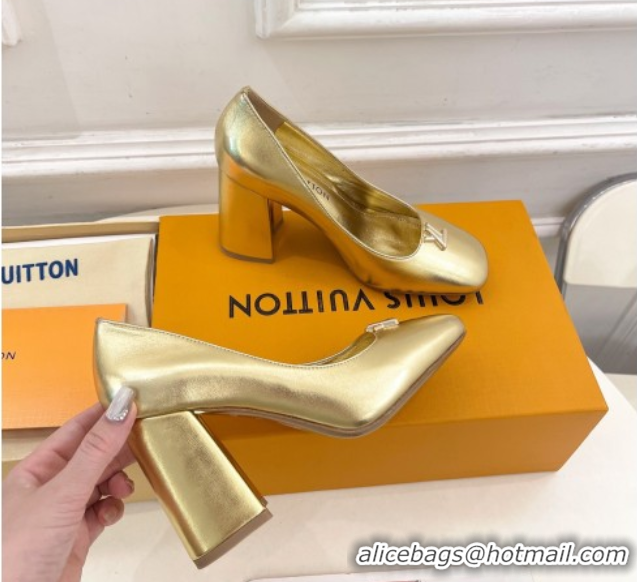 Fashion Louis Vuitton Swing Pumps 9cm in Calf Leather Gold 2025 1AGTY9 0422173
