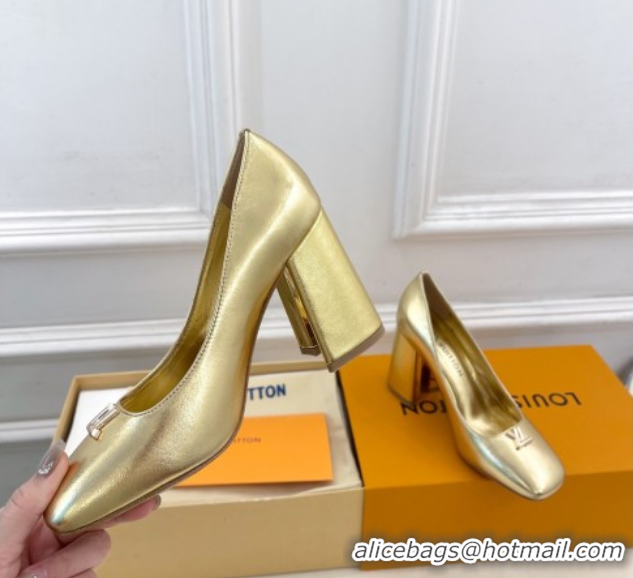 Fashion Louis Vuitton Swing Pumps 9cm in Calf Leather Gold 2025 1AGTY9 0422173