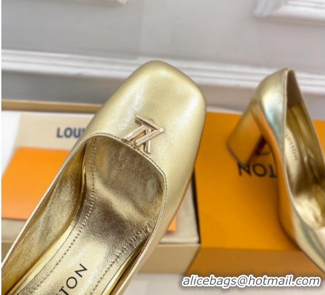 Fashion Louis Vuitton Swing Pumps 9cm in Calf Leather Gold 2025 1AGTY9 0422173