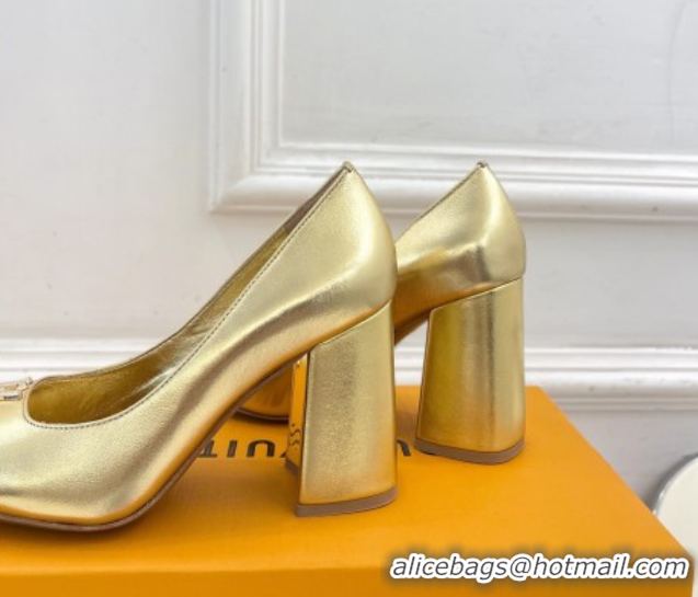 Fashion Louis Vuitton Swing Pumps 9cm in Calf Leather Gold 2025 1AGTY9 0422173