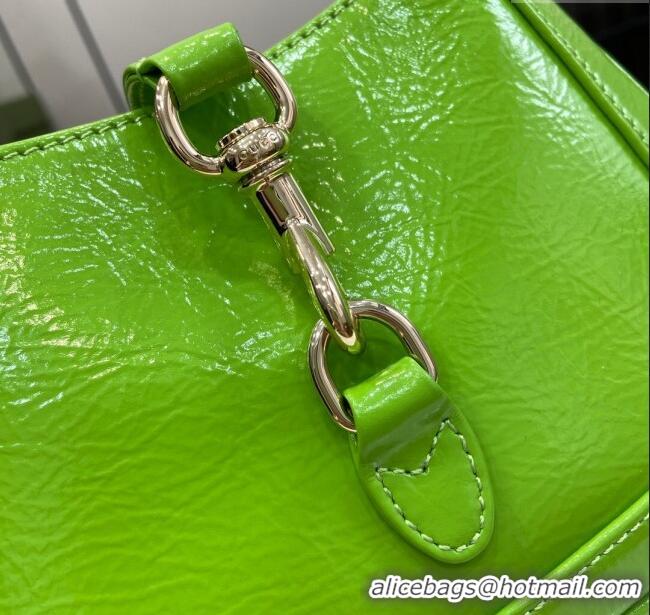 Buy Fashionable Gucci Jackie Notte Mini Bag in Crinkled Patent Leather ‎782889 Green 2024
