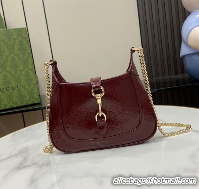 Original Cheap Gucci Jackie Notte Mini Bag in Crinkled Patent Leather ‎782889 Burgundy 2024
