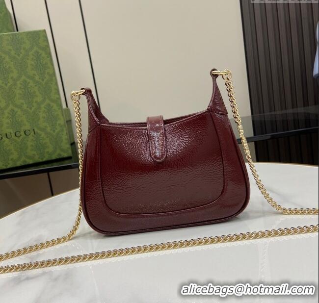 Original Cheap Gucci Jackie Notte Mini Bag in Crinkled Patent Leather ‎782889 Burgundy 2024