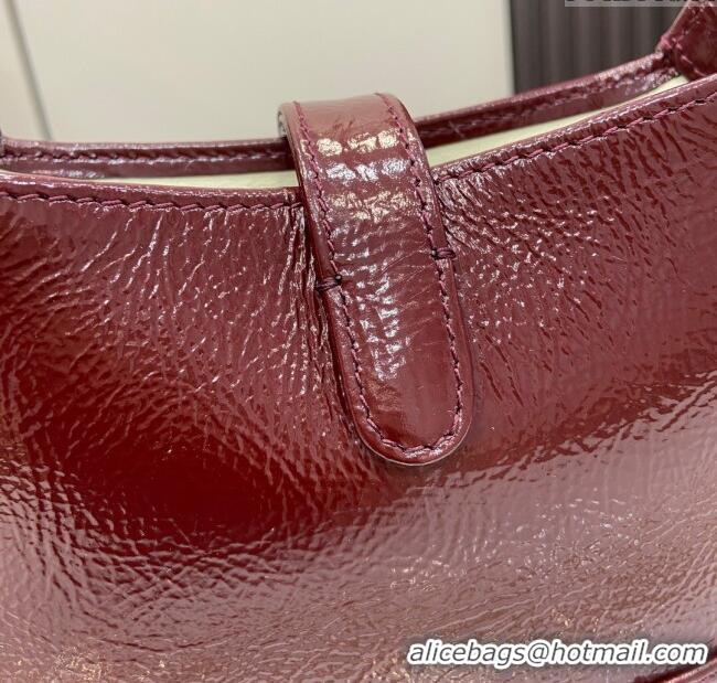 Original Cheap Gucci Jackie Notte Mini Bag in Crinkled Patent Leather ‎782889 Burgundy 2024