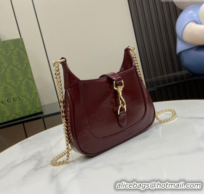Original Cheap Gucci Jackie Notte Mini Bag in Crinkled Patent Leather ‎782889 Burgundy 2024