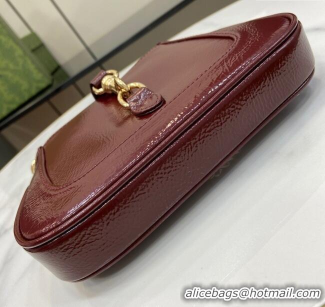 Original Cheap Gucci Jackie Notte Mini Bag in Crinkled Patent Leather ‎782889 Burgundy 2024