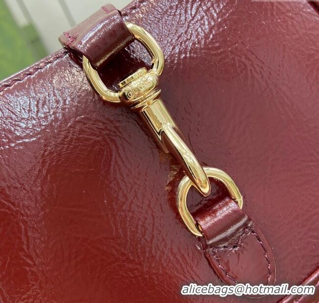 Original Cheap Gucci Jackie Notte Mini Bag in Crinkled Patent Leather ‎782889 Burgundy 2024